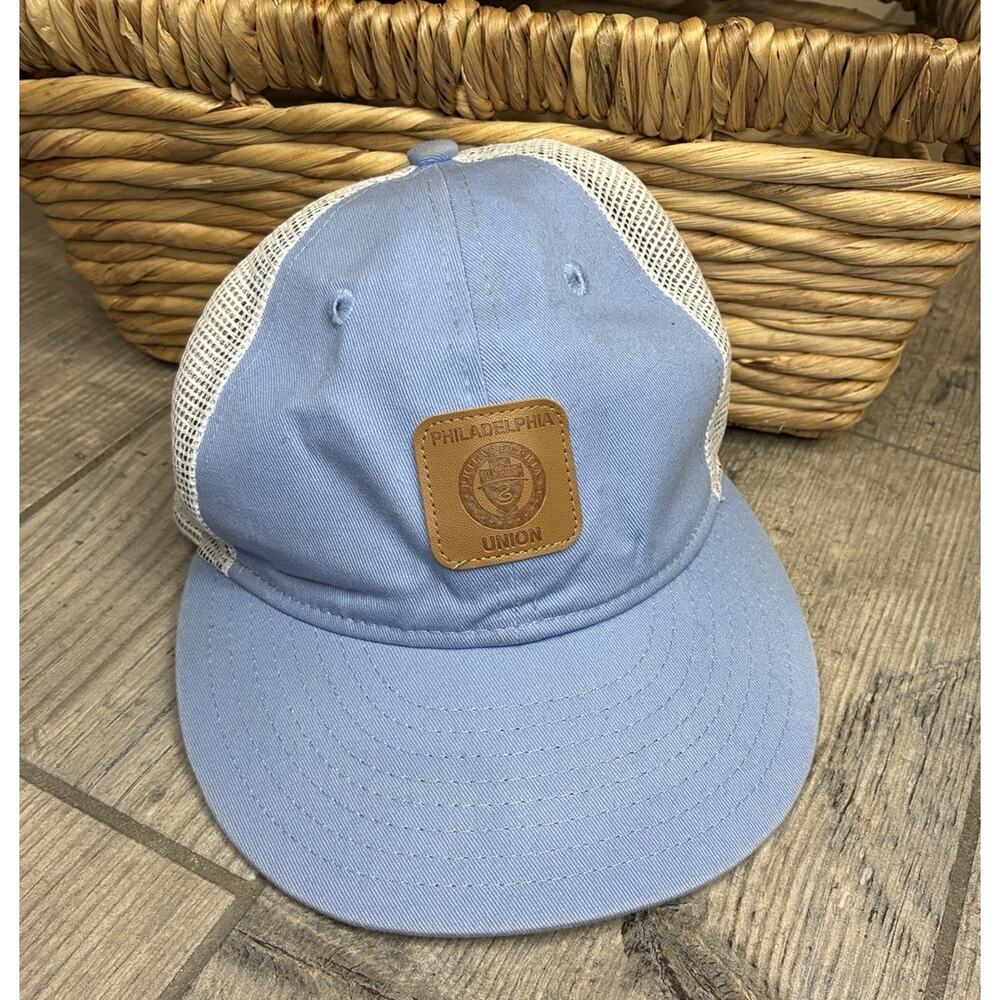 New Era Philadelphia Union MLS One Size Adjustable Trucker Hat Light Blue Mesh